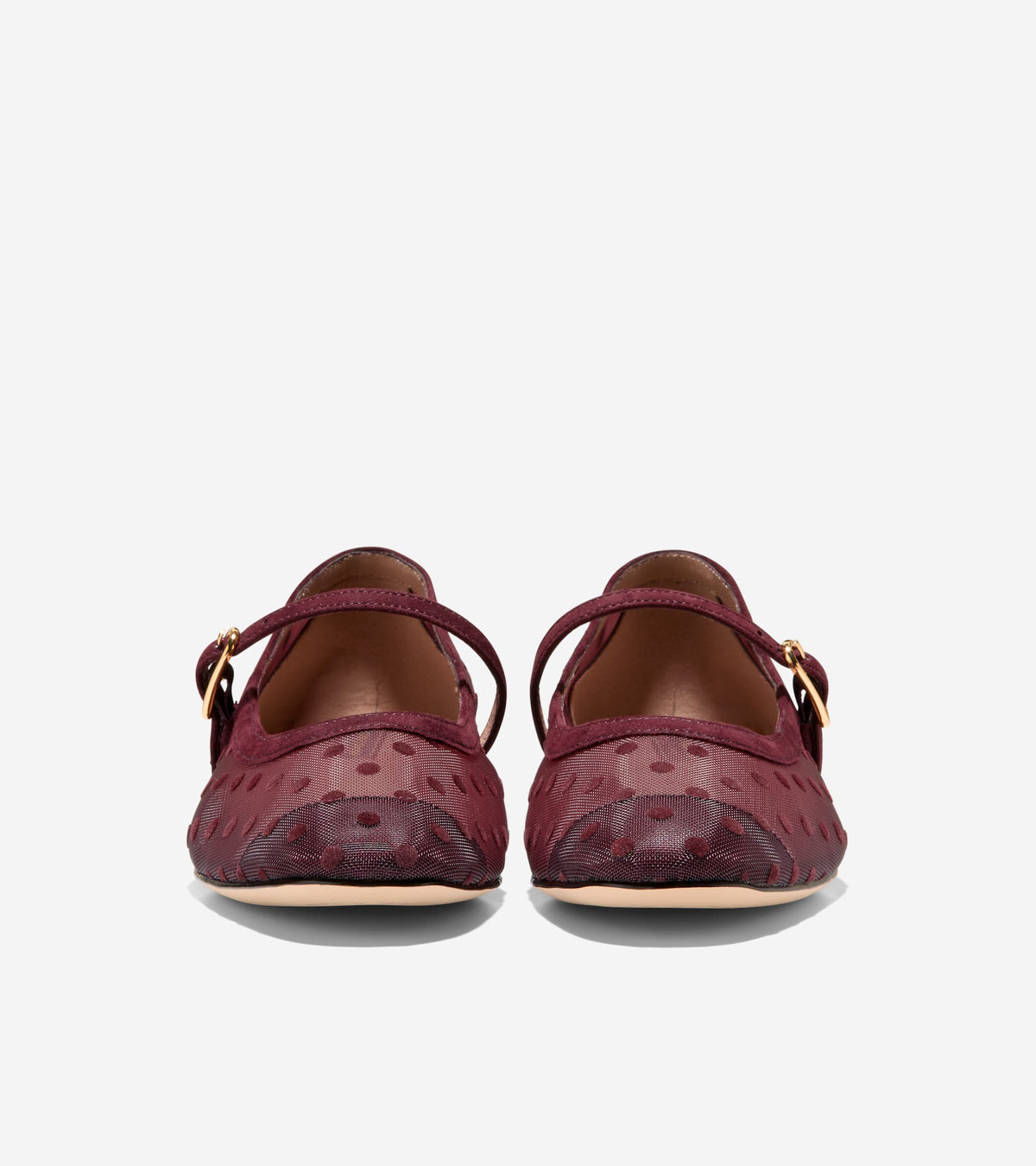 W38427:BURGUNDY POLKA DOT MESH / CH BLOODSTONE SUEDE